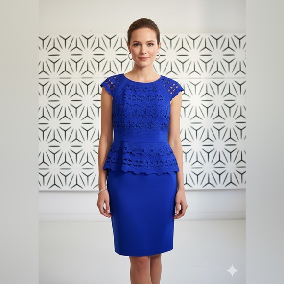 Antonio Melani Cobalt Blue Cocktail Dress w/ Laser Cutouts & Cap Sleeves – Sz 10 - Picture 14 of 14